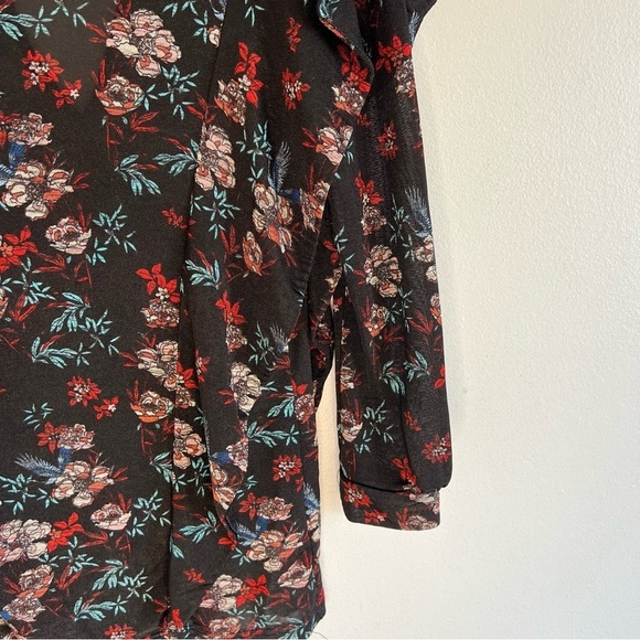 FREE PEOPLE WOMEN'S BLACK FLORAL PRINT RUFFLE ACCENTS DOCK STREET TOP Sz S - Picture 6 of 16